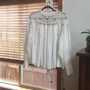 Free People White Bead Embroidered Blouse